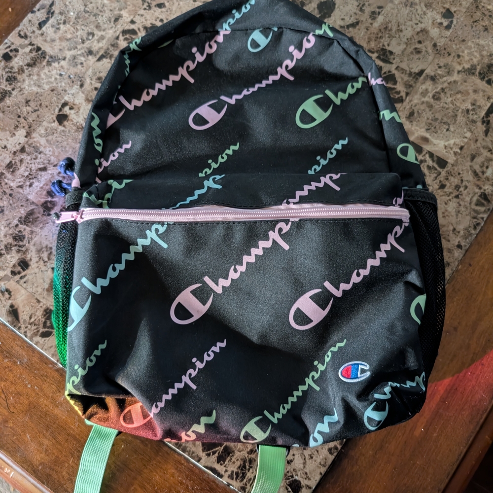 Champion Black Backpack with Multicolor Logo